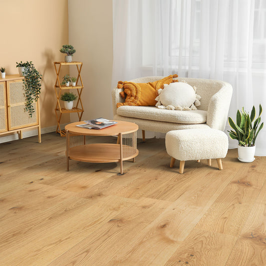 Natural Oak - 14x194x2230mm Light Brushed Engineered Real Wood Flooring (EOTG14x194NAT)