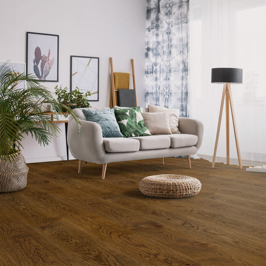 Nugat Oak - 14x194x2230mm Light Brushed Engineered Real Wood Flooring (EOTG14x194NUG)