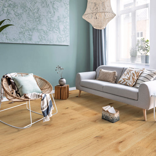 Natural Oak - 14x194x2430mm Light Brushed 5G Click Engineered Real Wood Flooring (EOCL14x194NAT)