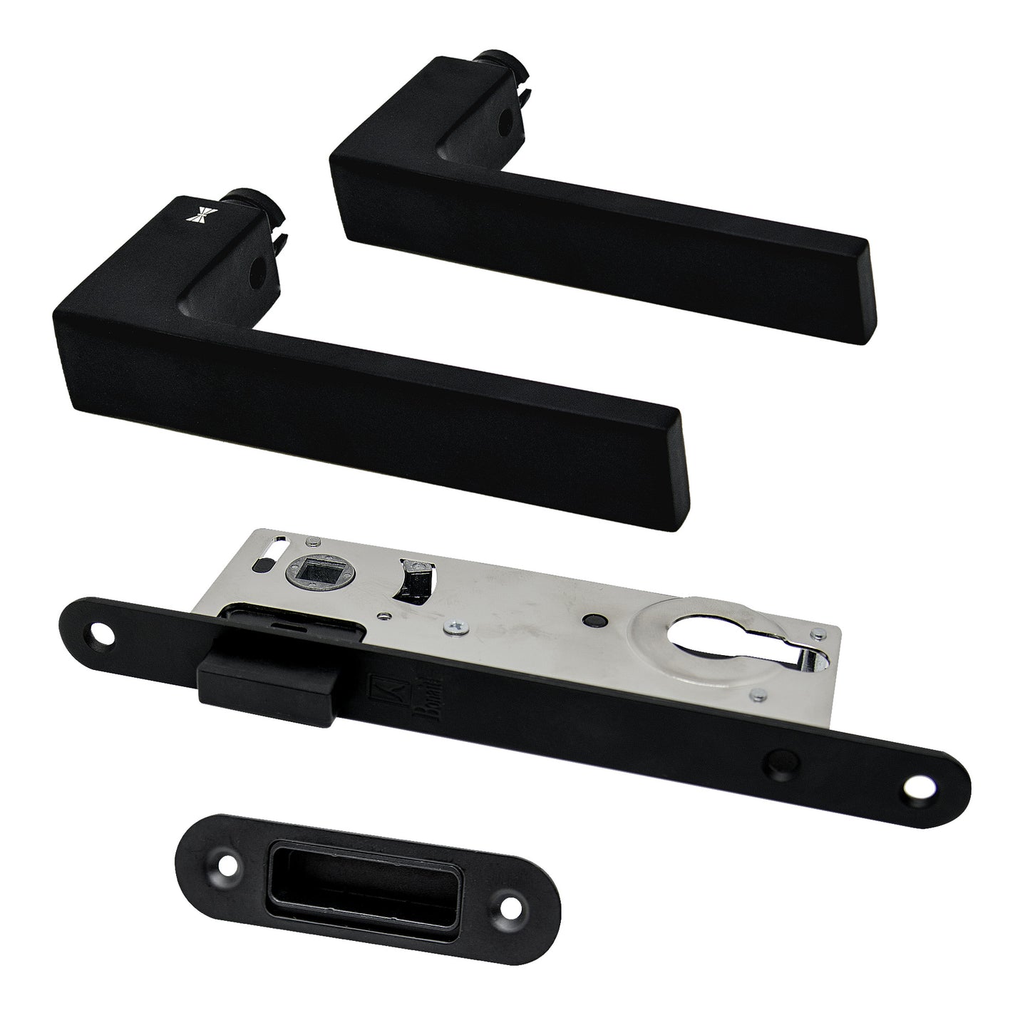 Studio Industrial Slim Square Rose Euro Lock Door Handle Set - Matt Black
