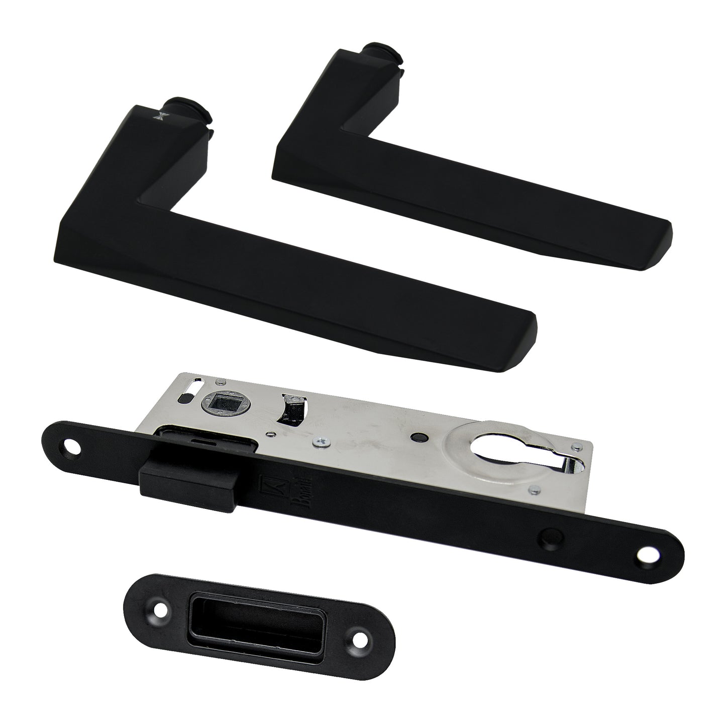 Studio Industrial Slim Square Rose Euro Lock Door Handle Set - Matt Black