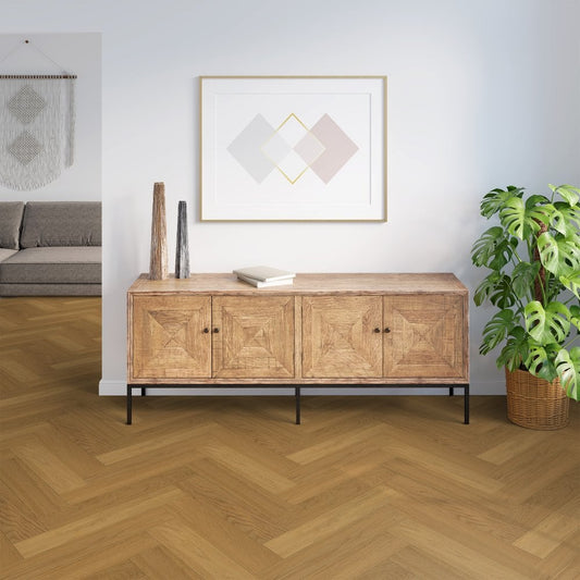 Invisible Light Brushed Oak - Herringbone 14mm Matt Lacquered Engineered Real Wood Flooring (124562)