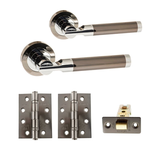 Status Dakota Round Lever CE13 Fire Door Handle Set - Black Nickel & Polished Chrome (290563)