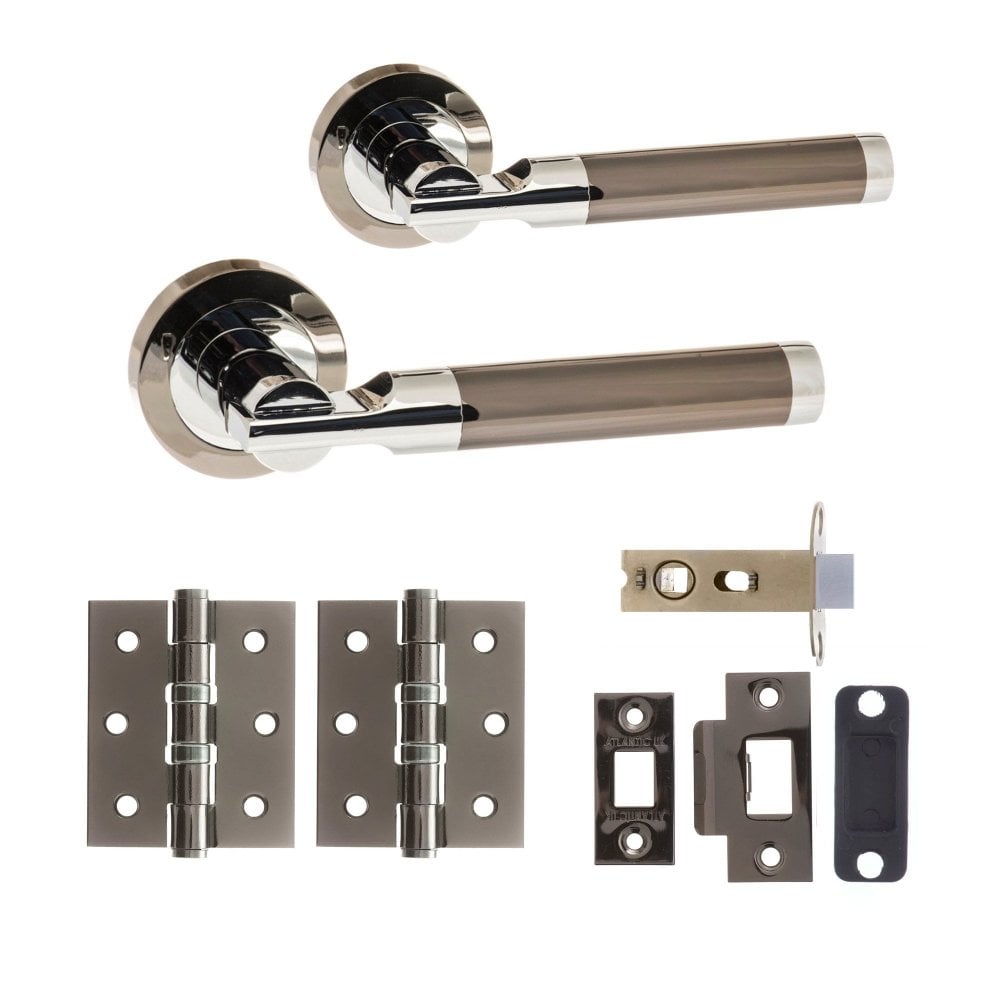 Status Dakota Round Lever Door Handle Set - Black Nickel & Polished Chrome (290562)