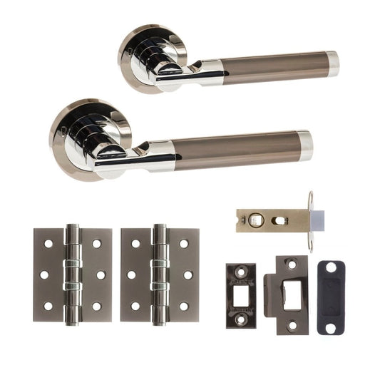 Status Dakota Round Lever Door Handle Set - Black Nickel & Polished Chrome (290562)