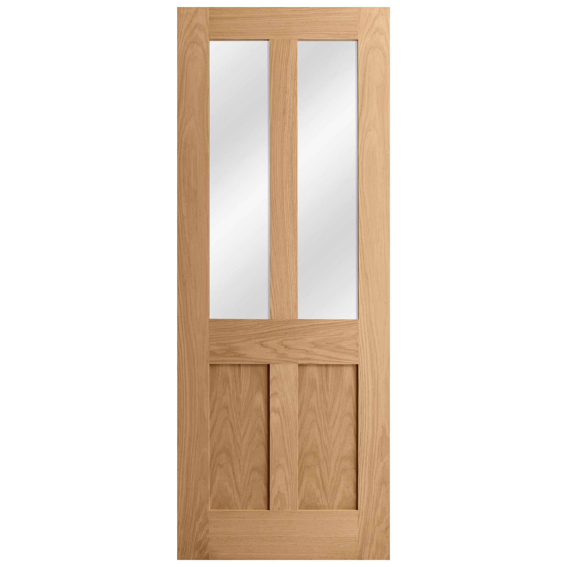 Oak Internal Unfinished Victorian Shaker 2 Panel 2 Light Clear Glass Door (51731)