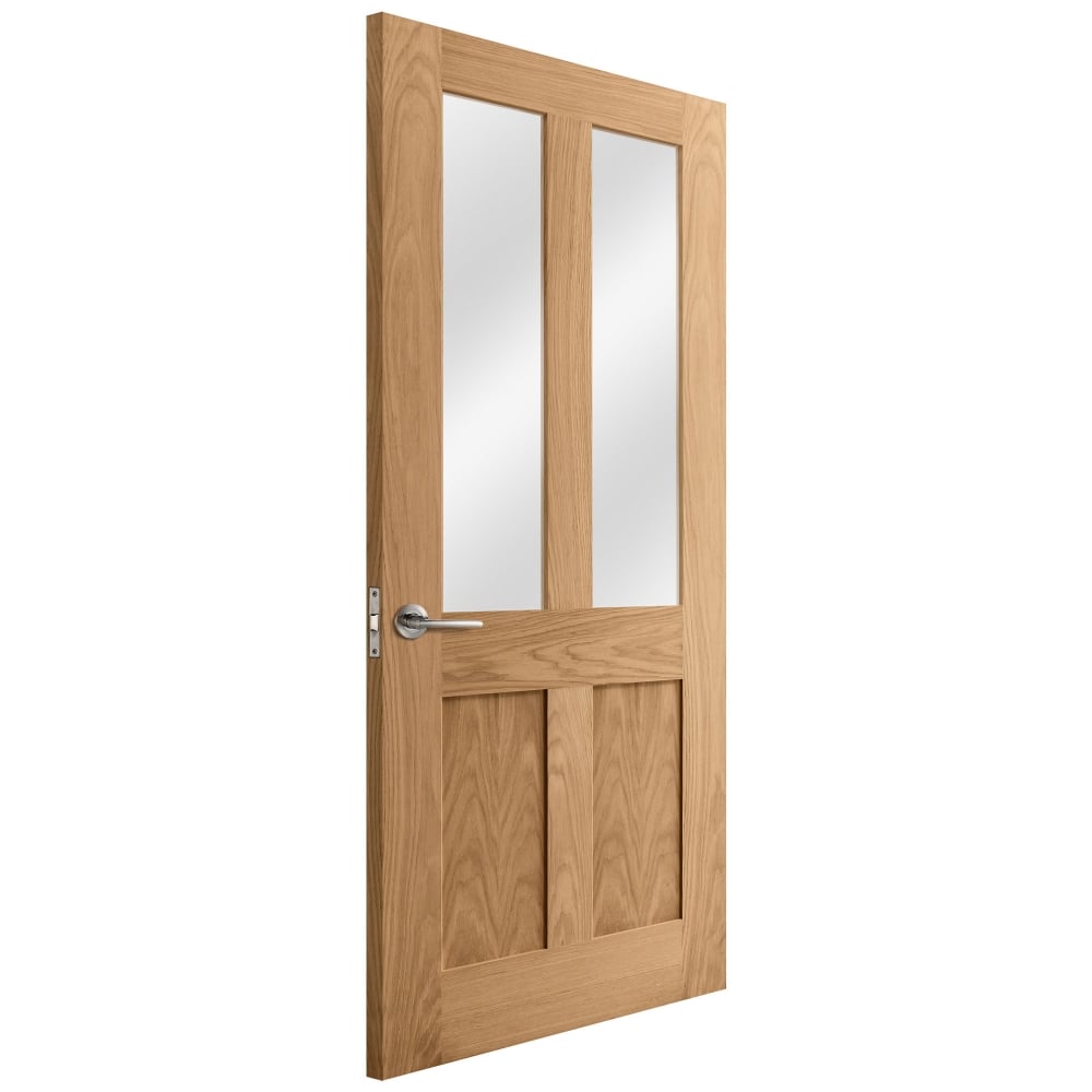 Oak Internal Unfinished Victorian Shaker 2 Panel 2 Light Clear Glass Door (51731)