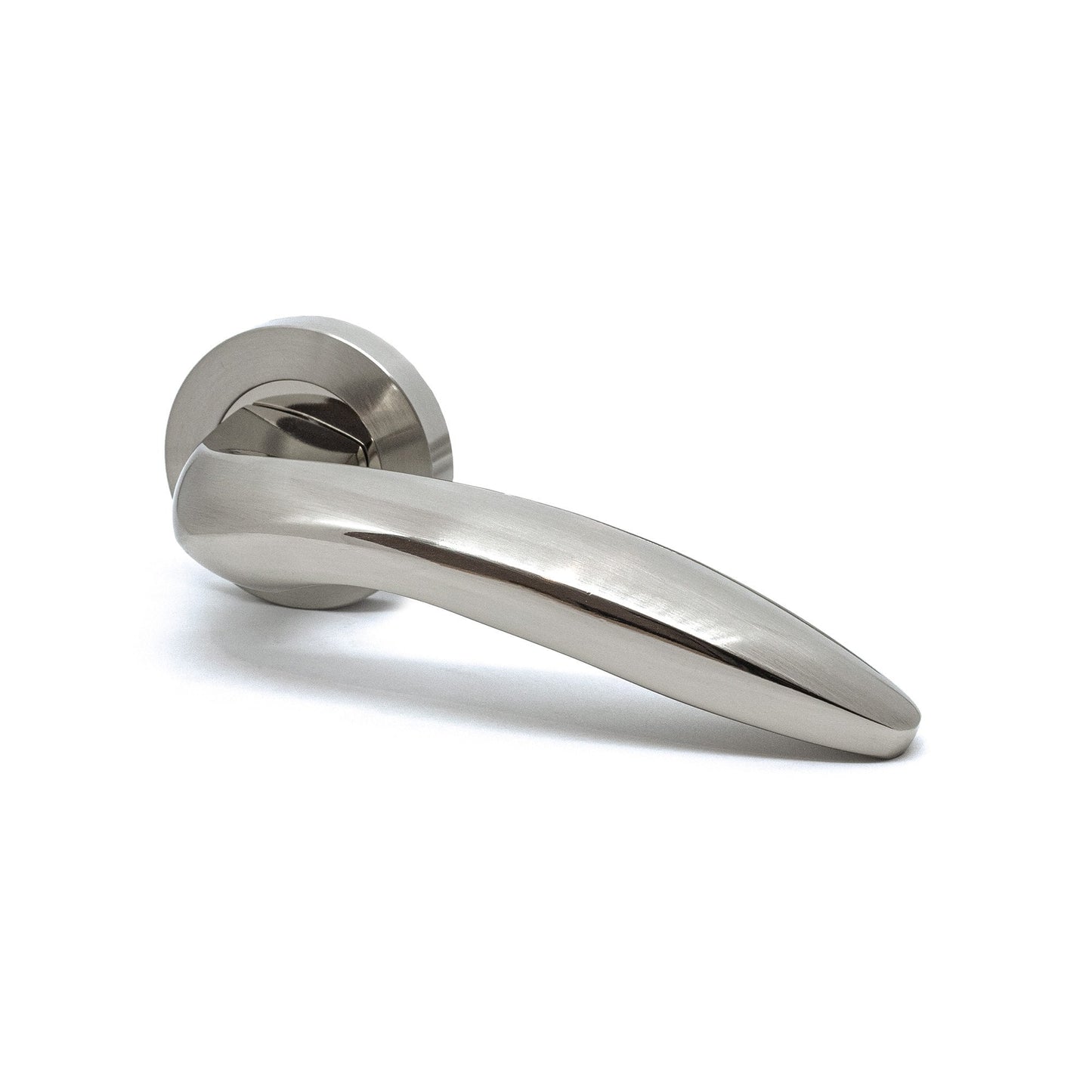 Premium Lancer Lever On Round Rose Bathroom Handle Pack - Two-Tone Nickel (76721)