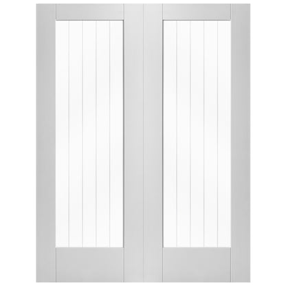 White Internal Primed Cottage 1 Light Obscure Lined Clear Glass Pair Door (85817)
