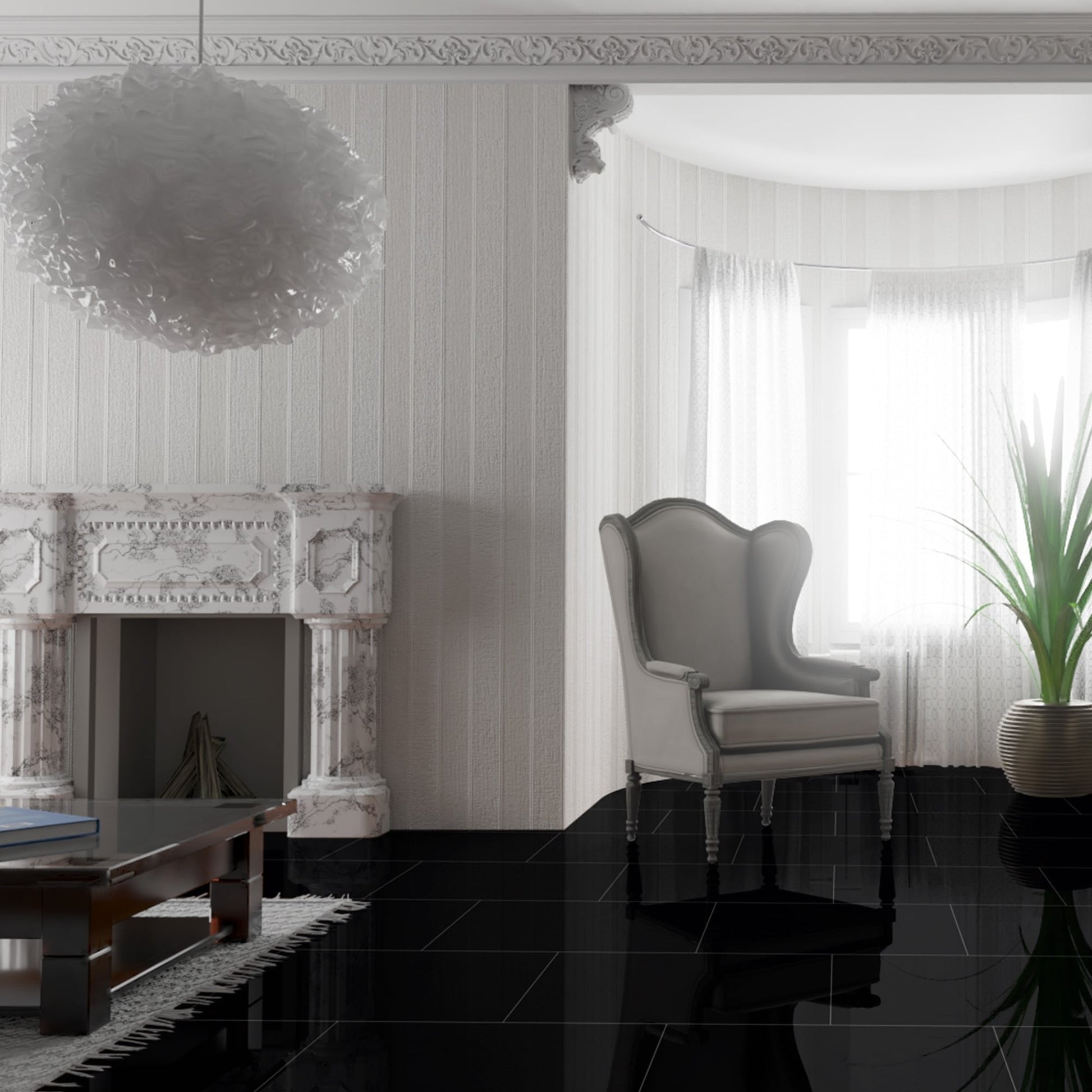 Black - Lustre Stone 8mm High Gloss Laminate Flooring (89999)