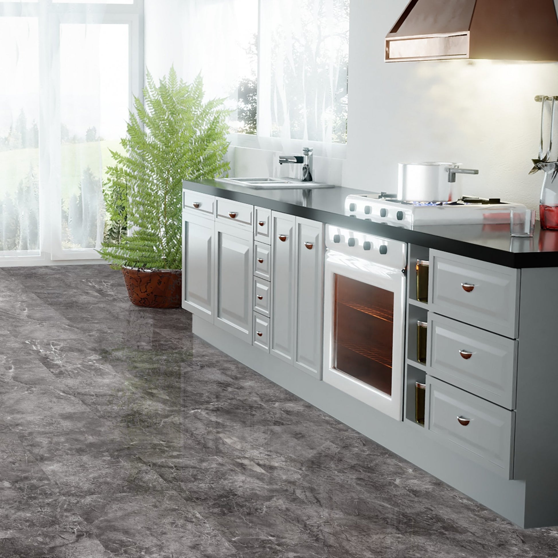 Agios Scuro - Lustre Stone 8mm High Gloss Laminate Flooring (91933)