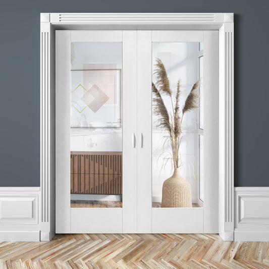 White Internal Primed Pattern 10 Clear Glass Pair Door (85814)