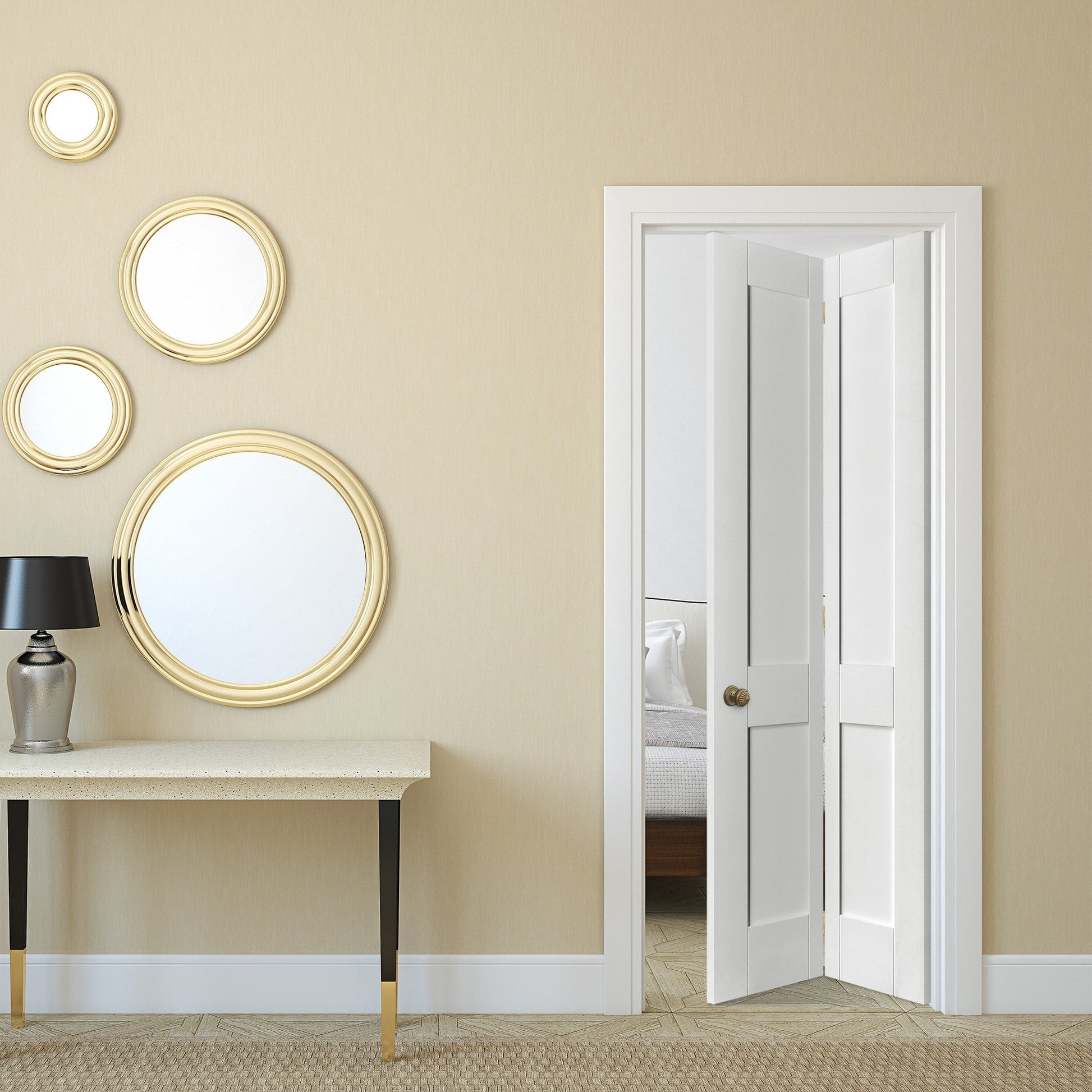 White Internal Bi-fold Primed Victorian Shaker 4 Panel Door (51787)