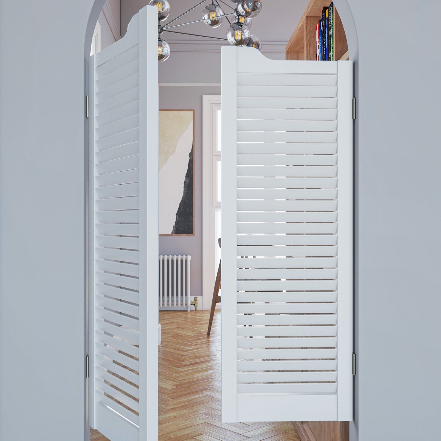 28mm White Painted Cafe Style Ranch Louvre Door Pair