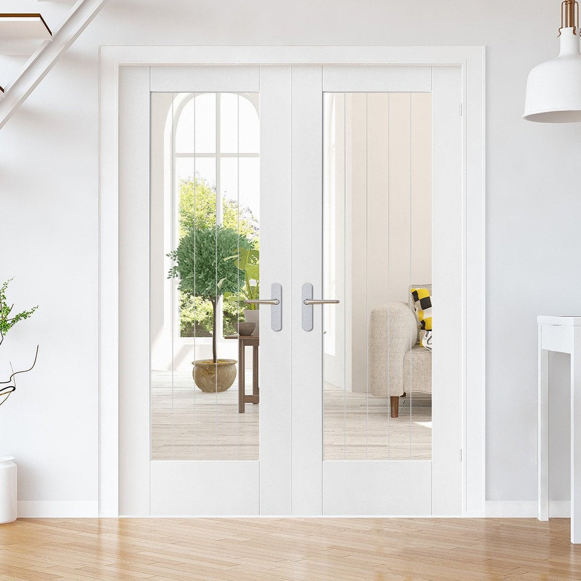 White Internal Primed Cottage 1 Light Obscure Lined Clear Glass Pair Door (85817)