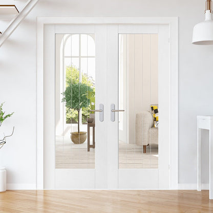 White Internal Primed Cottage 1 Light Obscure Lined Clear Glass Pair Door (85817)