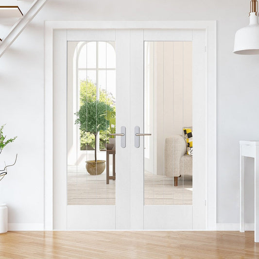 White Internal Primed Cottage 1 Light Obscure Lined Clear Glass Pair Door (85817)