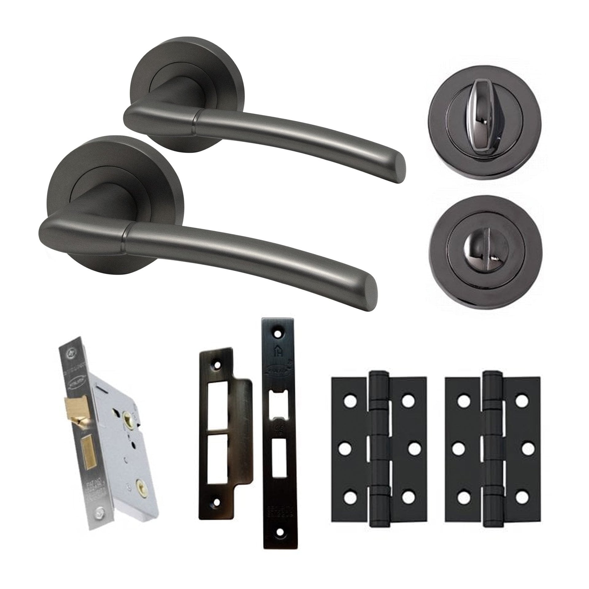 Falcon Internal Bathroom Lever Handle On Round Rose Handle Set Gun Metal