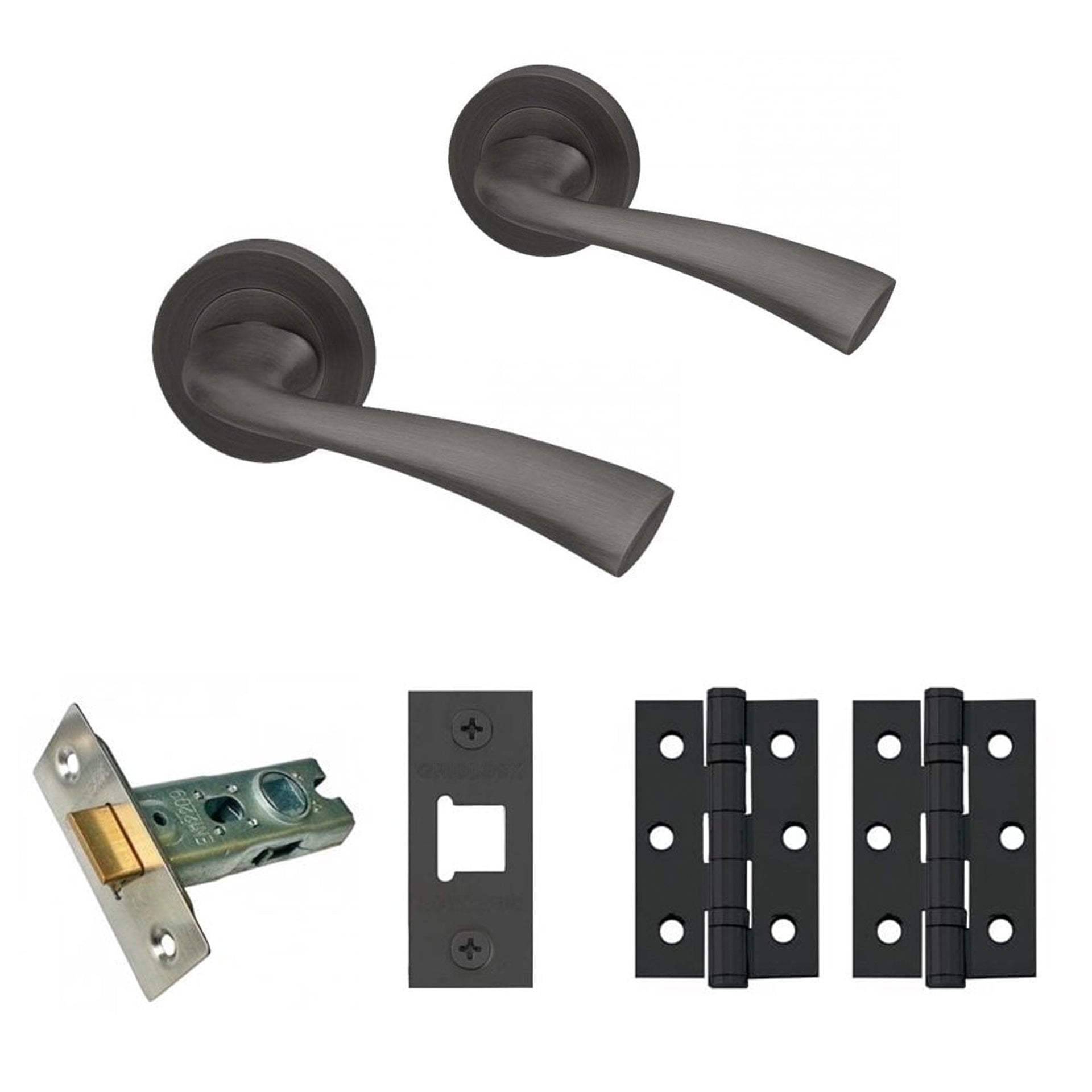 Scimitar Internal Lever Handle On Round Rose Handle Set Gun Metal