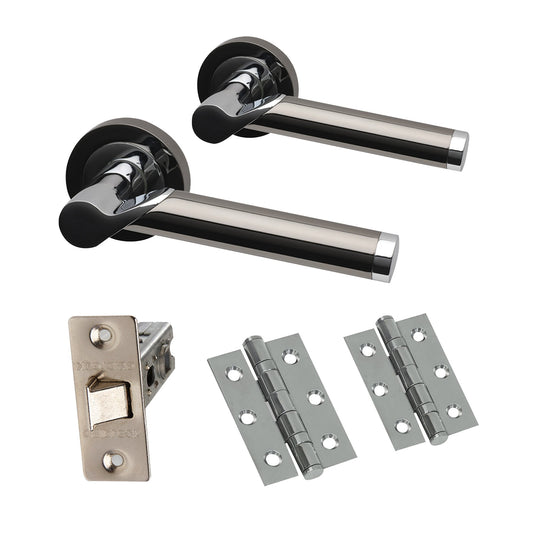 Premium Enterprise Lever On Round Rose Fire Rated Handle Pack - Black Nickel & Polished Chrome (47285)
