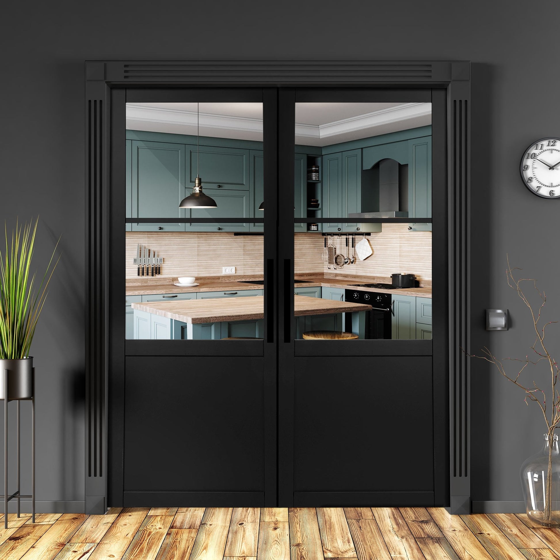 Graphite Black Internal Fully Finished Industrial Studio 1 Panel 2 Light Clear Glass Door (108314)