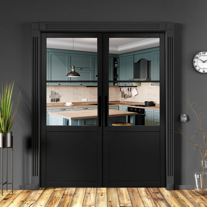 Graphite Black Internal Fully Finished Industrial Studio 1 Panel 2 Light Clear Glass Door (108314)