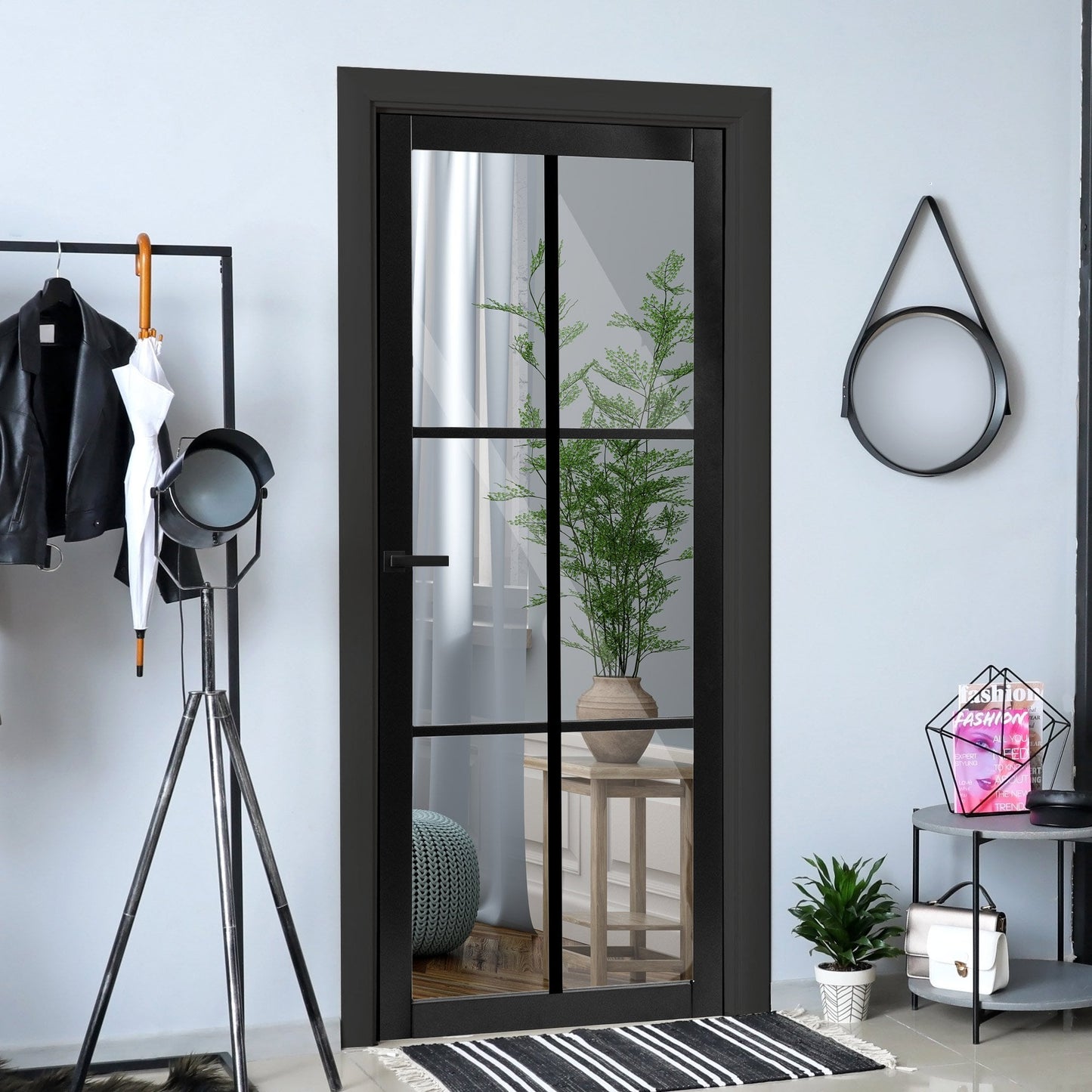 Graphite Black Internal Fully Finished Industrial Studio 6 Light Clear Glass Door (108315)