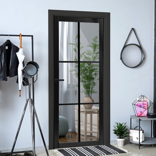 Graphite Black Internal Fully Finished Industrial Studio 6 Light Clear Glass Door (108315)