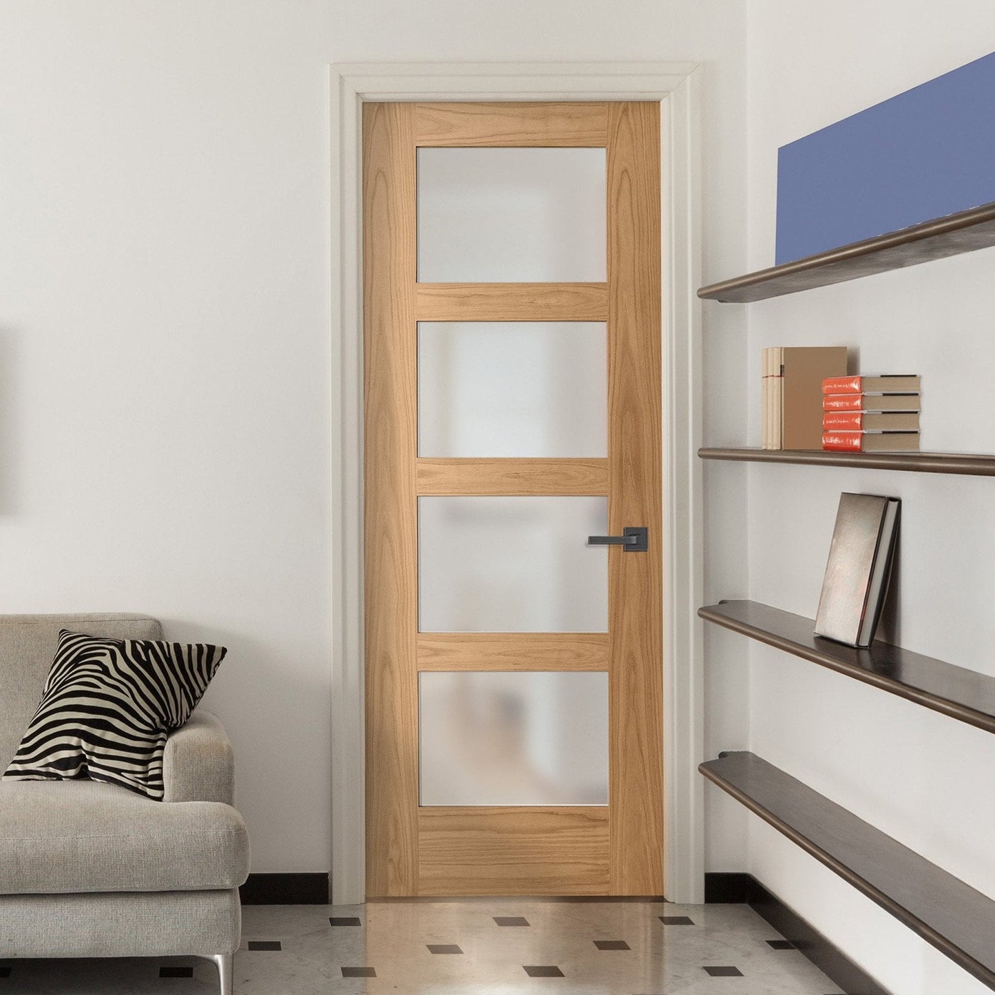 Oak Internal Unfinished Shaker 4 Light Obscure Glass Door (51739)