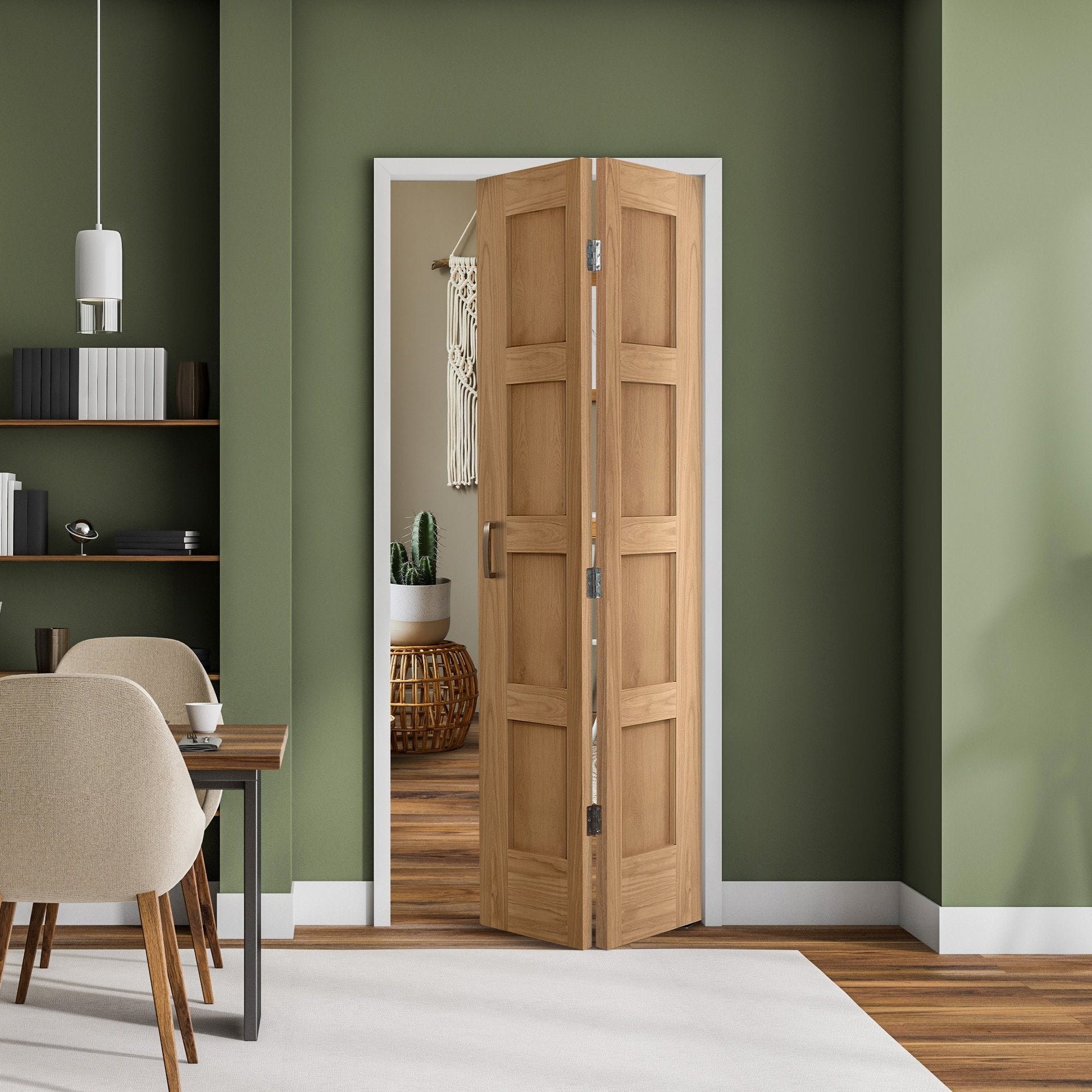 Oak Internal Unfinished Bi fold Shaker 4 Panel Door