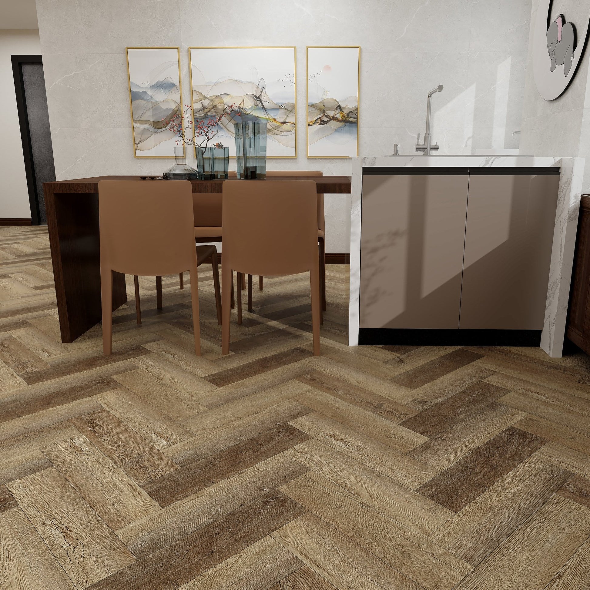 Liberty Floors | 5.5mm Herringbone Farmhouse Oak Engineered Sample - SKU-305106 - SPC-HB-003