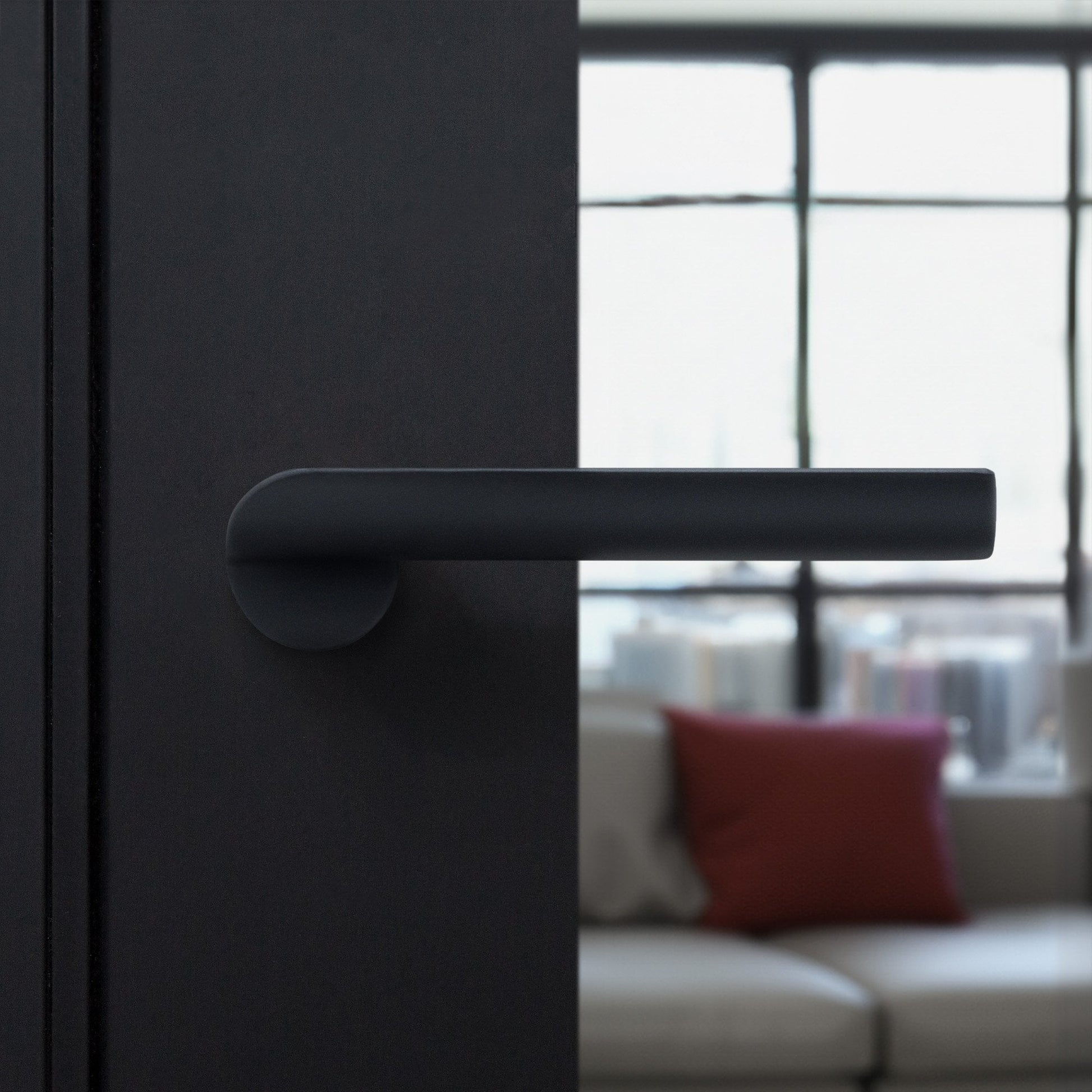 Studio Industrial Round Rose Lever Door Handle Set - Matt Black (307043)