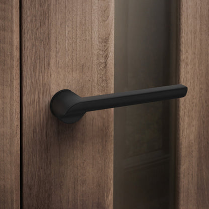 Studio Industrial Round Rose Lever Door Handle Set - Matt Black (307043)