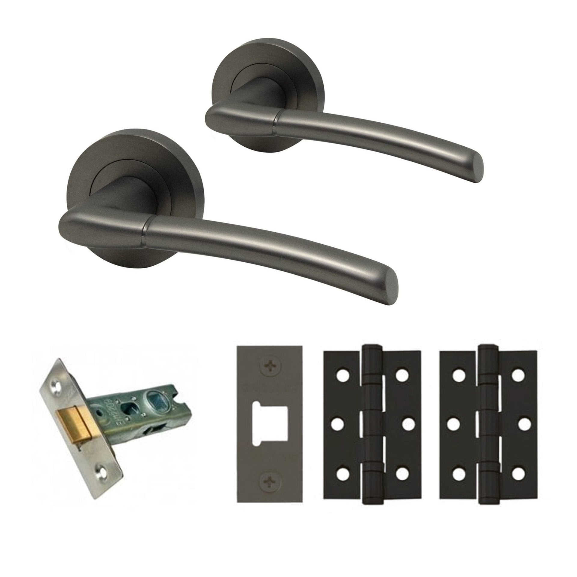 Falcon Lever on Round Rose Door Handle Set Gun Metal