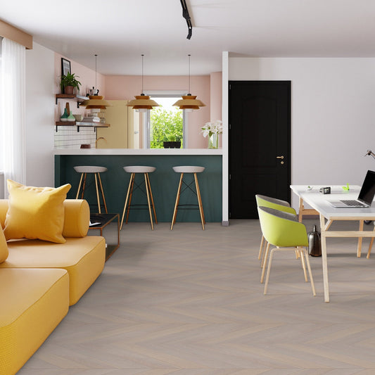 Pebble Grey - Chevron 15mm Brushed UV oil Engineered Real Wood Flooring (108328)