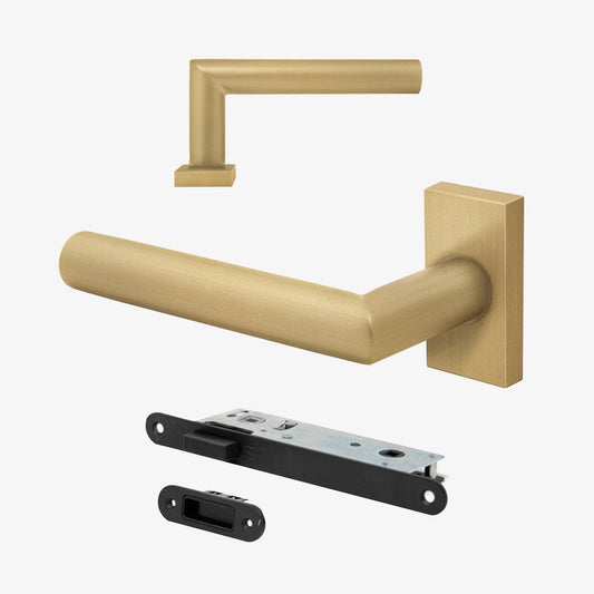 Studio Industrial Round Rose Lever Door Handle Set - Satin Brass (324761)