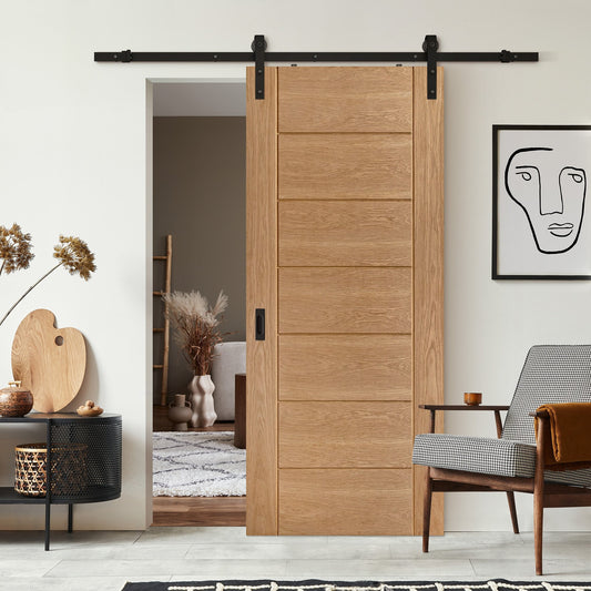 Oak Internal Fully Finished Pedrena Sliding Door - Black Face Mounted (119937)