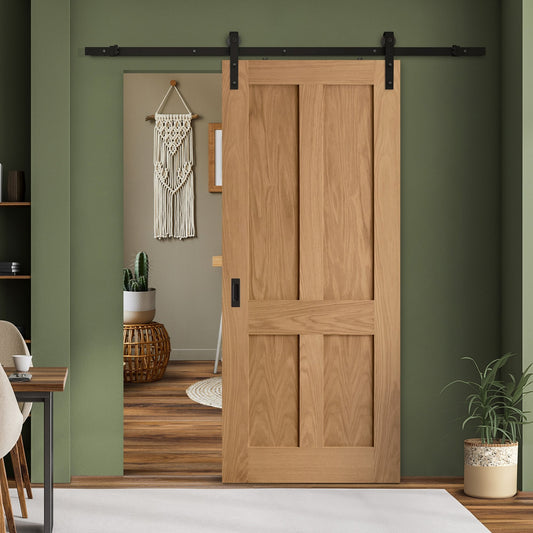 Oak Internal Unfinished Victorian 4 Panel Flat Sliding Door - Black Face Mounted (119959)
