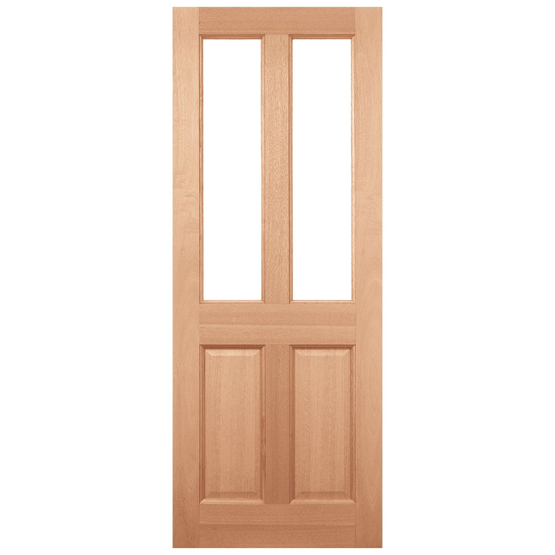Hardwood External Unfinished 4 Panel 2 Light Clear Glass Door (EXTHW4PCG)