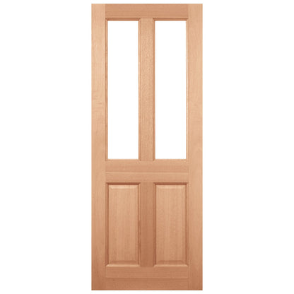 Hardwood External Unfinished 4 Panel 2 Light Clear Glass Door (EXTHW4PCG)