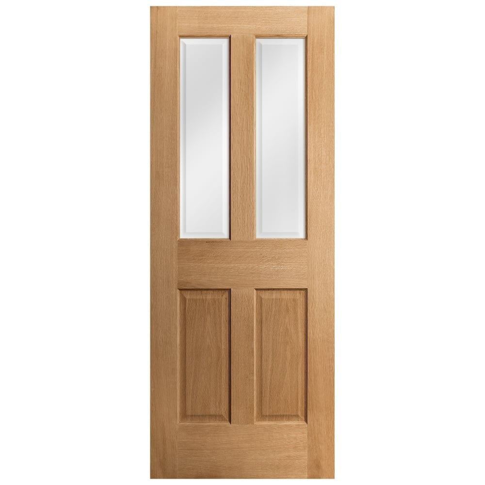 Oak Internal Unfinished Traditional Victorian 2 Panel 2 Light Clear Bevelled Glass Made-to-Measure Door (120472)