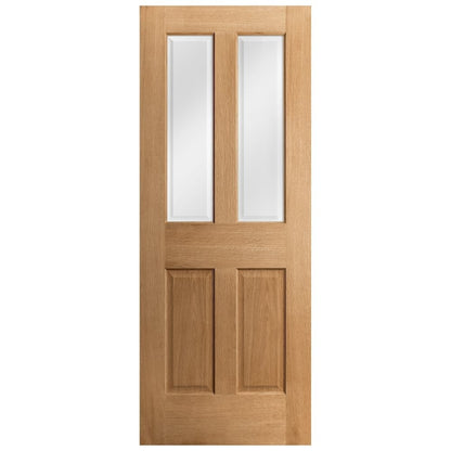 Oak Internal Unfinished Traditional Victorian 2 Panel 2 Light Clear Bevelled Glass Made-to-Measure Door (120472)