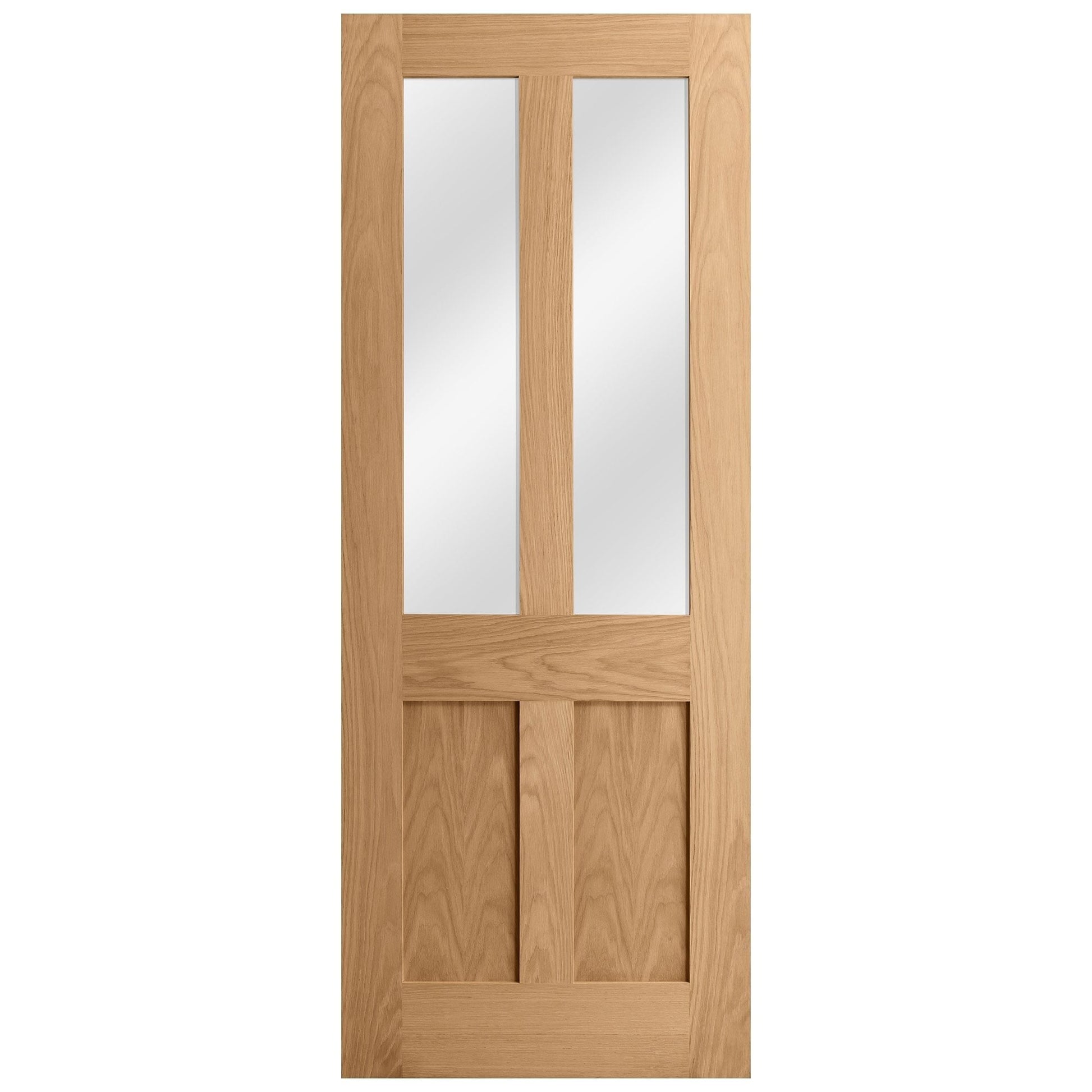 Oak Internal Unfinished Victorian Shaker 2 Panel 2 Light Clear Glass Made-to-Measure Door (120477)