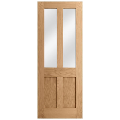 Oak Internal Unfinished Victorian Shaker 2 Panel 2 Light Clear Glass Made-to-Measure Door (120477)