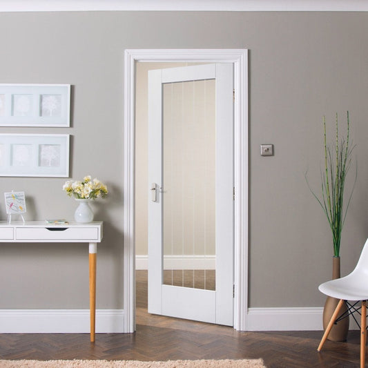 White Internal Primed Cottage 1 Light Clear Glass with Obscure Lines Made-to-Measure Door (120504)