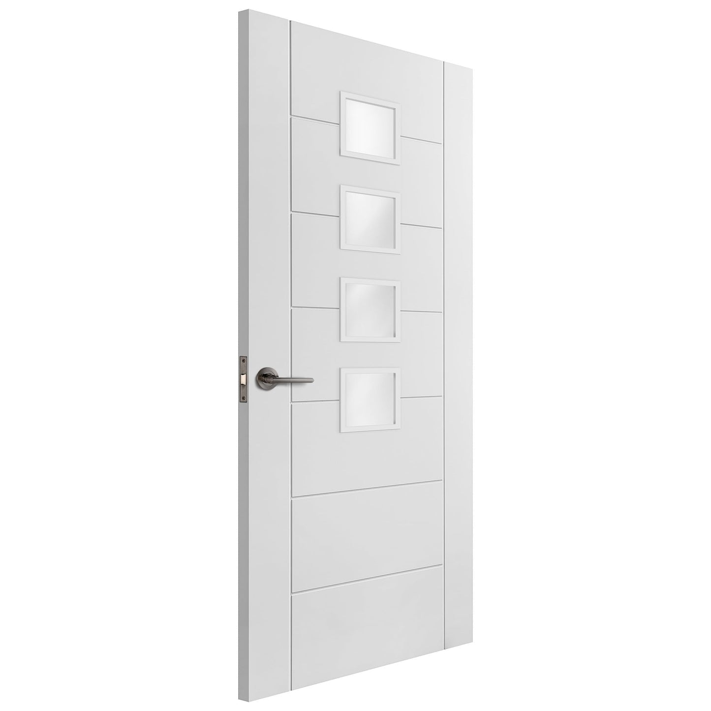 White Internal Primed Pedrena 7 Panel 4 Light Obscure Glass Made-to-Measure Door (120520)