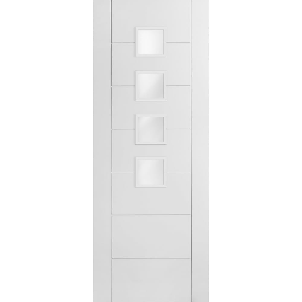 White Internal Primed Pedrena 7 Panel 4 Light Obscure Glass Made-to-Measure Door (120520)