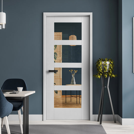 White Internal Primed Shaker 4 Light Clear Glass Made-to-Measure Door (120522)
