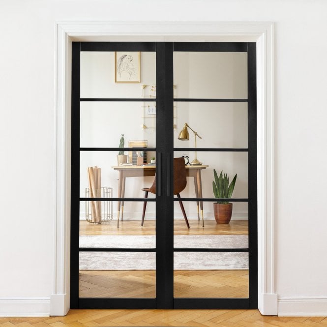Jet Black Internal Fully Finished Industrial Studio 5 Light Clear Glass Made-to-Measure Door (120542)