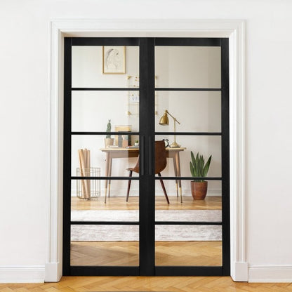 Jet Black Internal Fully Finished Industrial Studio 5 Light Clear Glass Made-to-Measure Door (120542)